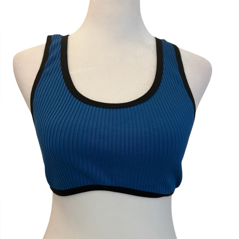 Large Zara Purple Magazine Blue Racerback Crop Top Sports Bra